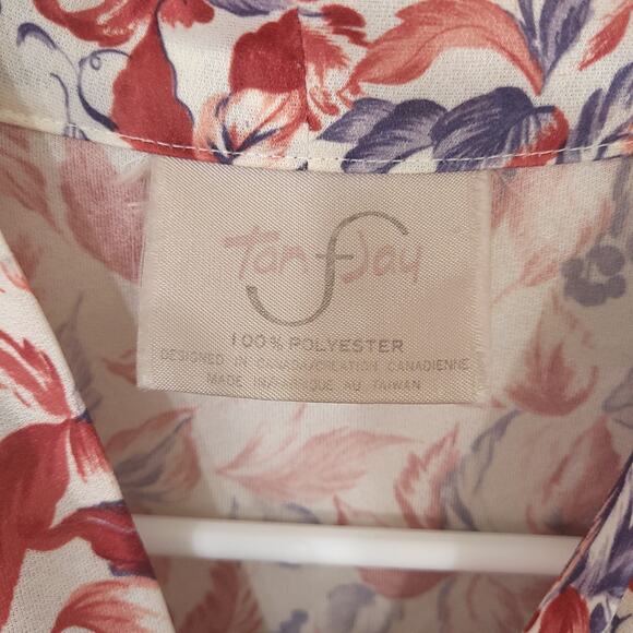 Tan Jay Vintage Blouse Womens Large Floral V Neck Tie Bow Neck Rust 70s 80s Fall - Picture 4 of 12